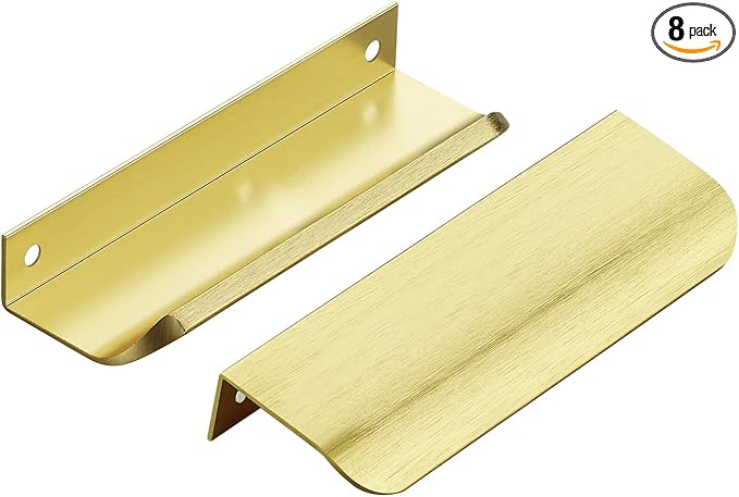 Ravinte Hardware 8 Pack Gold Cabinet Handles, 4.75 Inch (120mm) Finger Edge Pulls, 3.75 Inch Hole Center, Finger Pulls for Cabinets