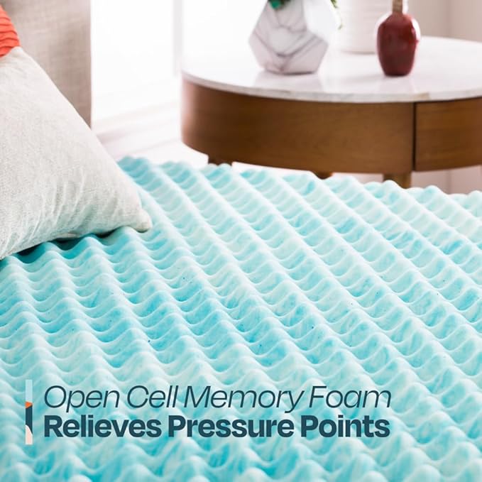 Linenspa 3 Inch Convoluted Gel Swirl Memory Foam Mattress Topper - Promotes Airflow - Relieves Pressure Points - Full