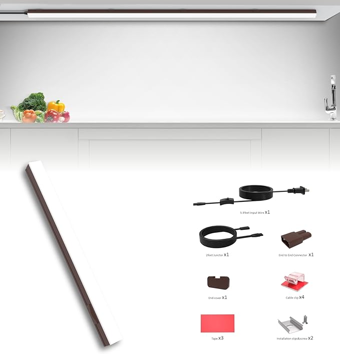 Under Cabinet Lighting Plug in, 16 Inch 1 Pc, Linkable AC120V 3CCT 3000K/4000K/5000K Ultra Slim, LED Under Cabinet Lights for Counter Light, Kitchen, Shelf, Sink, Workshop, Desk, Bronze