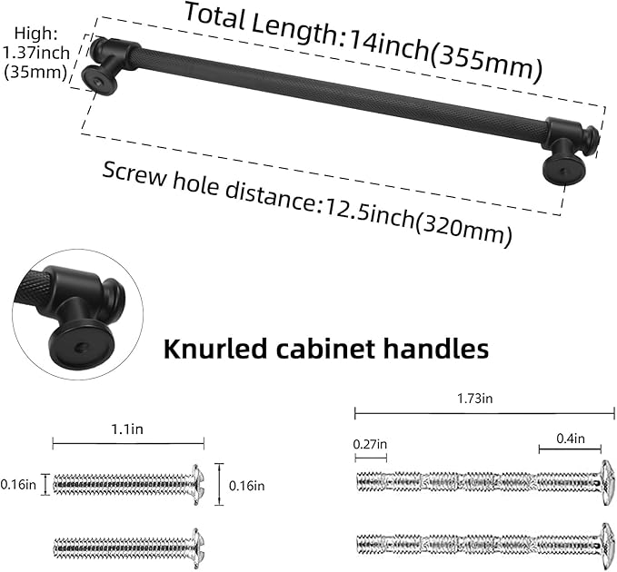 6 Pack Matte Black Cabinet Handles and Drawer Pulls - 12-3/5 inch (320mm) - Black Kitchen Cabinet Hardware