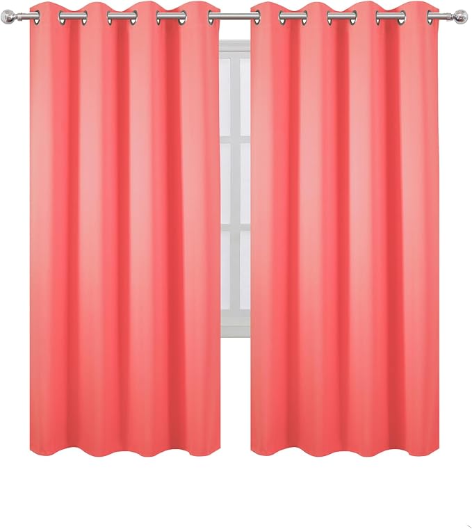 Blackout Curtains 66 x 72 Inch Long Coral Curtains Set of 2 Panels Room - Image 2