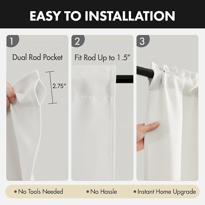 MIULEE 4 Panels Set Natural Blackout Curtains 63 Inch Length Bedroom | Thermal - Image 6