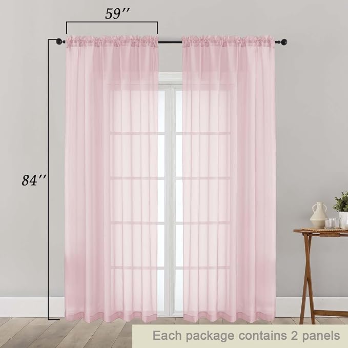 Blush Sheer Curtains 84 Inches Long 2 Panels Set - Image 2