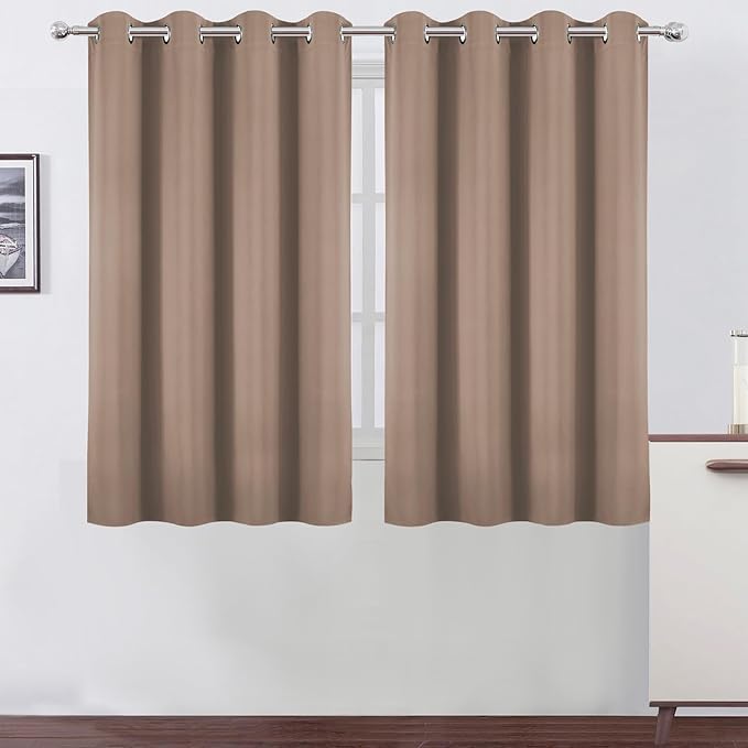 Blackout Curtains 66 x 54 Inch Long Cappuccino Curtains Set of 2 Panels Room by Lemomo