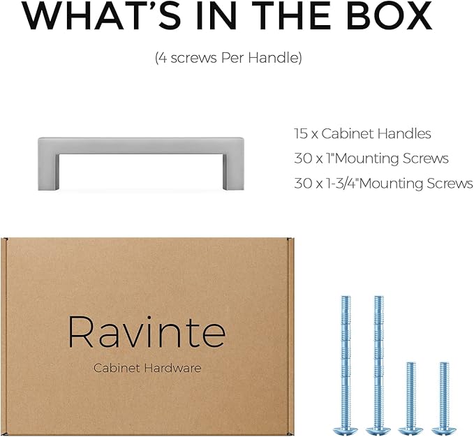 Ravinte 15 Pack Solid 3 Inch Center to Center Slim Square Bar Drawer Handles Cabinet Hardware - Brushed Nickel Kitchen Pulls