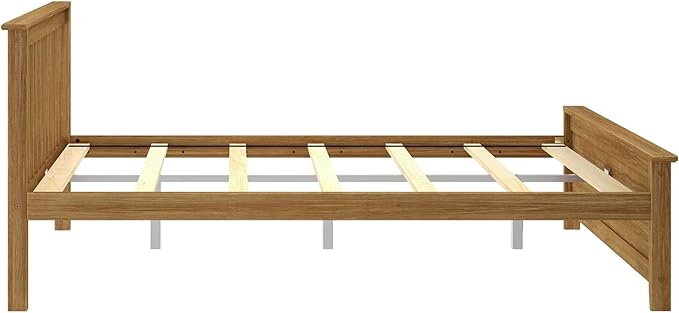 Plank+Beam Solid Wood Queen Bed Frame, Platform Bed with Headboard, Pecan