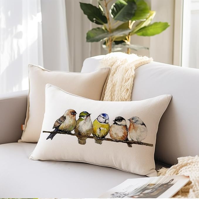 RABUSOFA Watercolor Birds Pillows Decorative Throw Pillows 12x20, Hand-Painted - Image 8