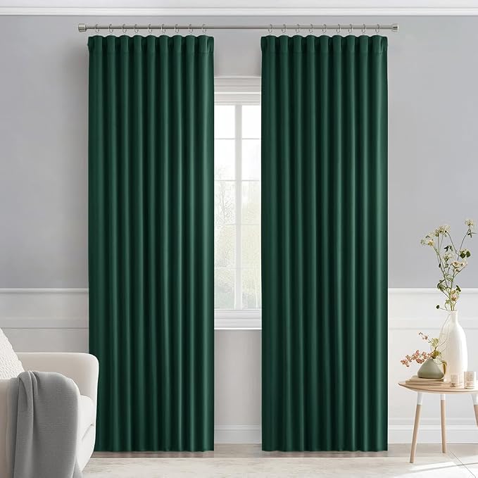 MIULEE Christmas Hunter Green Back Tab Blackout Curtains 52"x84" 2 Panels | Rod - Image 9
