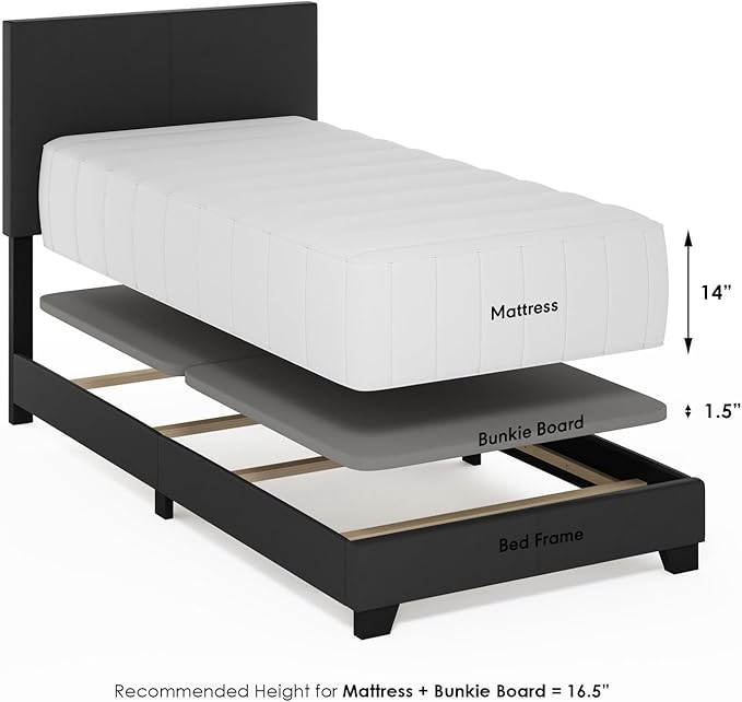 Furinno Pessac Upholstered Bed Frame, Black PU Leather, Twin XL