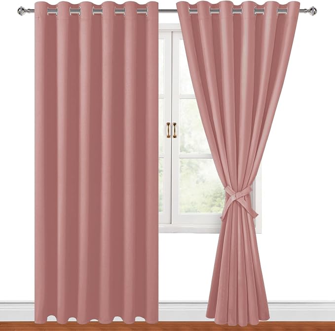 Room Darkening Curtains for Bedroom, 70 x 84 Inches, Dusty Rose | Thermal by Hiasan