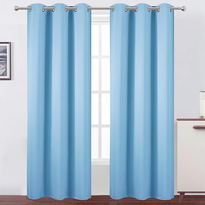 Sky Blue Blackout Curtains 34 x 84 Inch Length/Set of 2 Curtain Panels/Thermal by Lemomo