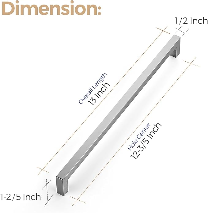 Ravinte 10 Pack 12-3/5 Inch Kitchen Square Cabinet Handles Satin Nickel Pulls Brushed Nickel Kitchen Cabinet Hardware Handles for Cupboard Drawer Pulls