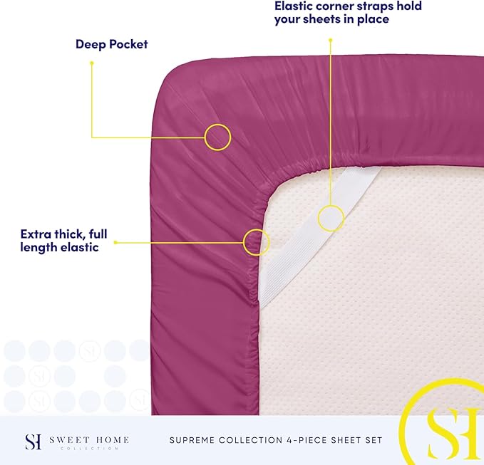 Full Size Sheet Sets - Breathable Luxury Sheets with Full Elastic & Secure Corner Straps Built In - 1800 Supreme Collection Extra Soft Deep Pocket Bedding Set, Sheet Set, Full, Berry