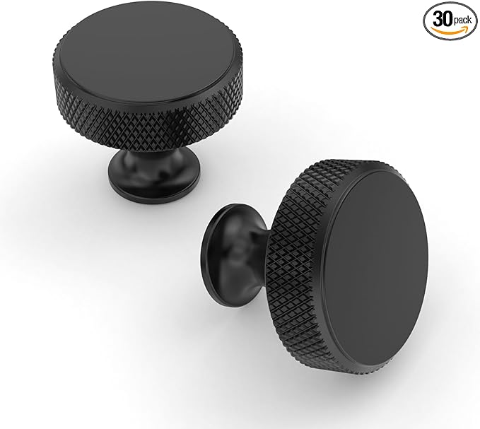Asidrama 30 Pack Matte Black Kitchen Cabinet Knobs Knurled Dresser Knobs Drawer Knob Cabinet Hardware Aluminum Knob for Dresser Drawers