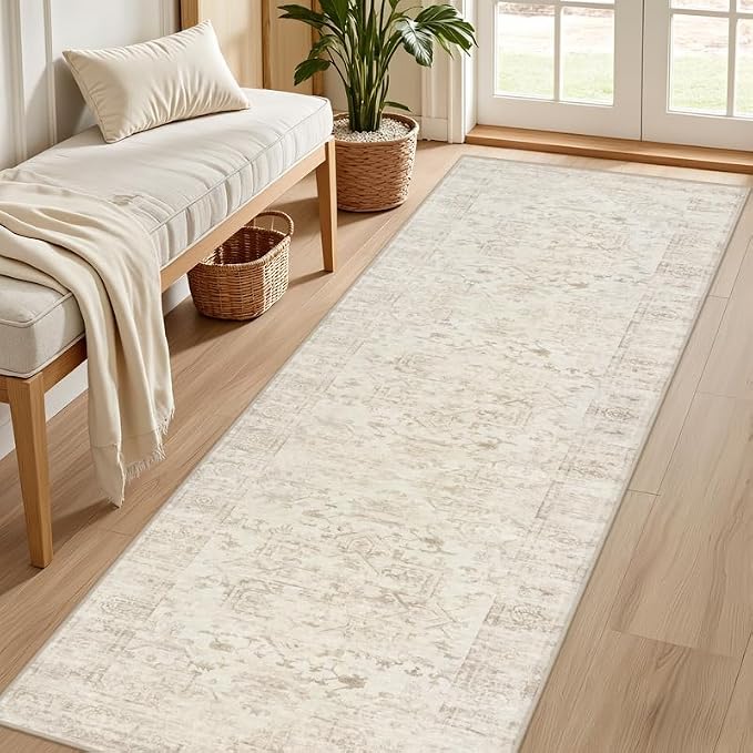 2'6''x8' Hallway Washable Runner Rug: Kitchen Carpet Beige/Brown | Vintage Boho - Image 2