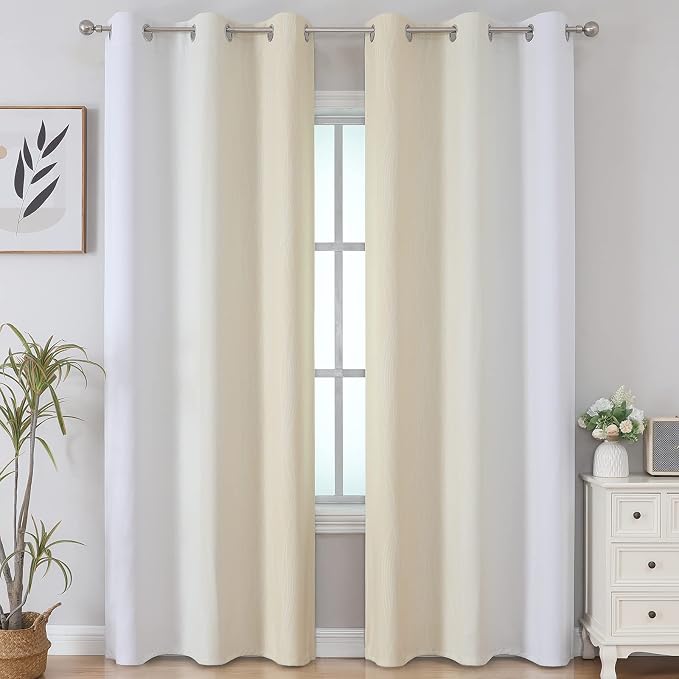 Beige and Grayish White Ombre Blackout Curtains Living Room 84 Inches Long | - Image 2