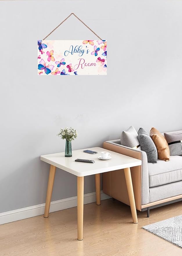 Personalized Colorful Butterfly Sign For Girls Room Boys Bedroom Door Decor Custom Name Baby Nursery Kids Room Wood Wall Plaque for Little Man Cave