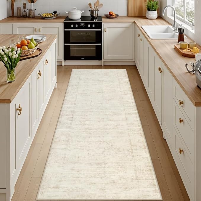 2'6''x8' Hallway Washable Runner Rug: Kitchen Carpet Retro Beige | Vintage Boho by Luxturiy