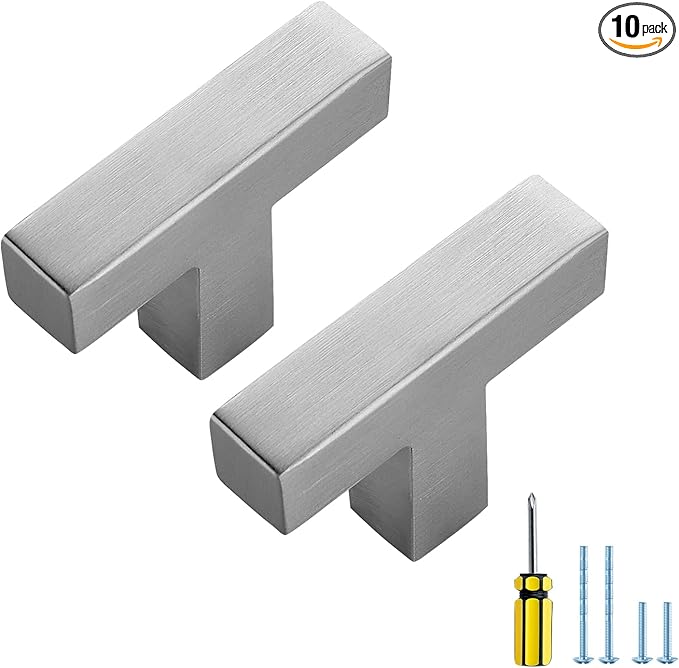 Ravinte 10 Pack Brushed Nickel Kitchen Cabinet Handles Single Hole Cabinet Pulls Square Kitchen Hardware for Cabinet Drawer Pulls Drawer Handles Come with Screwdriver