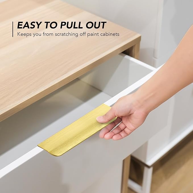 Ravinte Hardware 20 Pack Gold Cabinet Handles, 5 Inch (128mm) Finger Edge Pulls, 4 Inch Hole Center, Finger Pulls for Cabinets
