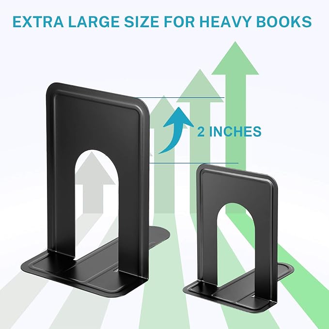 MaxGear 8.5 in Extra Large Heavy Duty Metal Book Ends, Black Universal Premium Bookends for Shelves, Non-Skid Bookend, Book Stopper for Books/Movies/CDs/Games, 8.5 x 5.9 x 7.8 in, 2 Pairs/XL