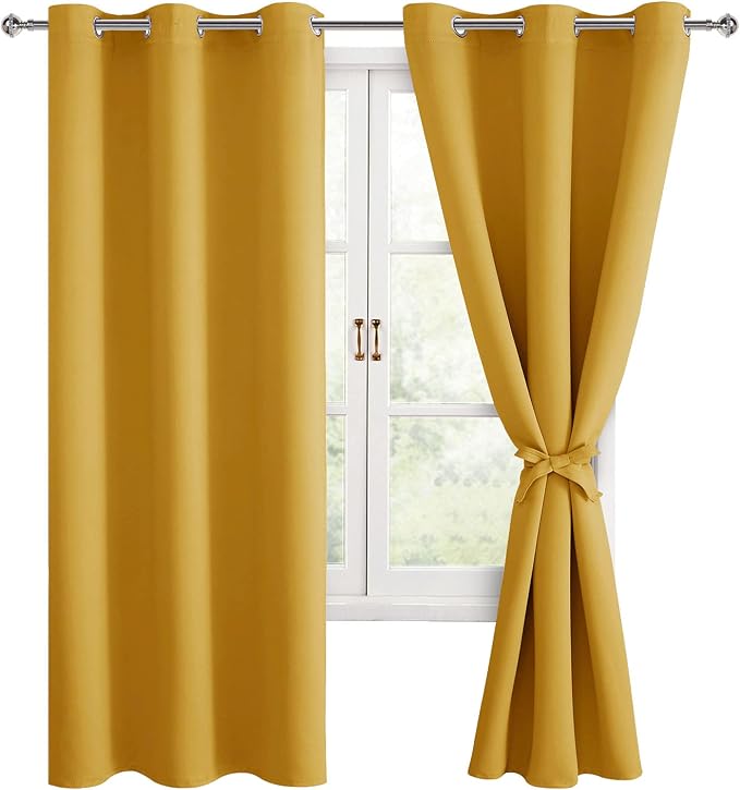 Blackout Curtains for Bedroom, Mustard Yellow 38 x 72 Inch 2 Panels | Light by Hiasan