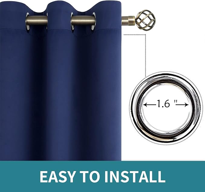 BGment Kitchen Curtains for Small Windows, 45 inch Curtains 2 Panels Set Blackout Room Darkening Thermal Insulated Short Drapes, 38 x 45 Inch, Navy Blue