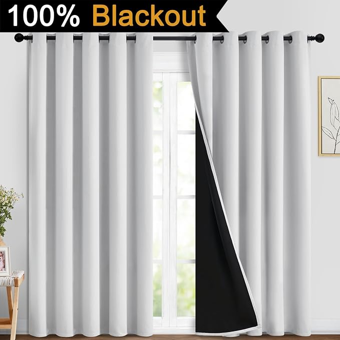Yakamok Greyish White 100% Blackout Curtains 84 Inches Long, 2 Thick Layers | - Image 2