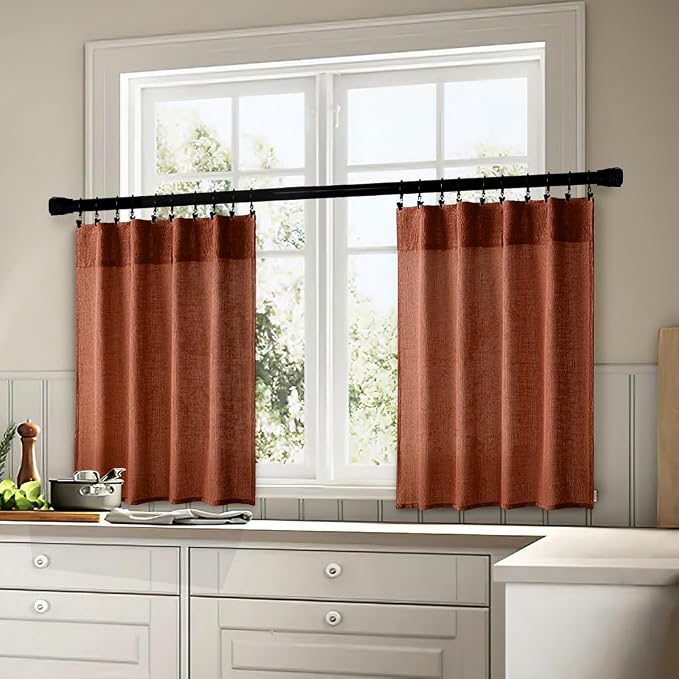 MIULEE Burnt Orange Fall Kitchen Curtain 30 Inches Long 2 Panels Farmhouse | - Image 3