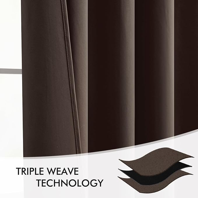 MIULEE Chocolate Brown Back Tab Blackout Curtains 52"x84" Long 2 Panels Set | - Image 7