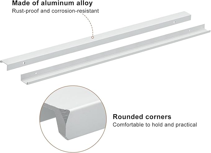 uxcell Cabinet Finger Edge Pull, 5pcs 600mm / 23.62" Aluminum Alloy Back Mount Hidden Cabinet Pulls Concealed Handle for Home Kitchen Drawer Cabinet, Silver