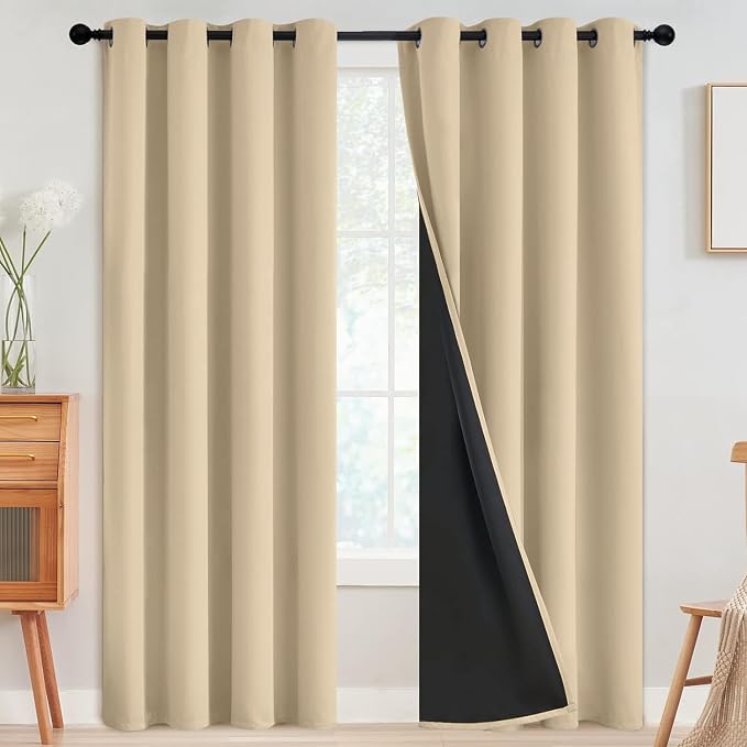 SimpleHome Beige 100% Blackout Curtains Room Darkening Living Room 90 Inch | by SimpleHome