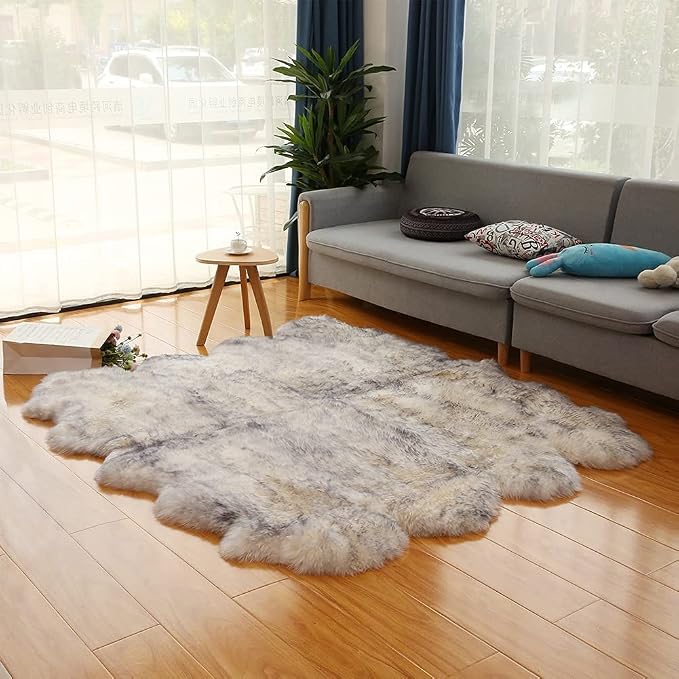 HUAHOO Premium Genuine Sheepskin Rug White Gray Real Australia Sheepskin - Image 2
