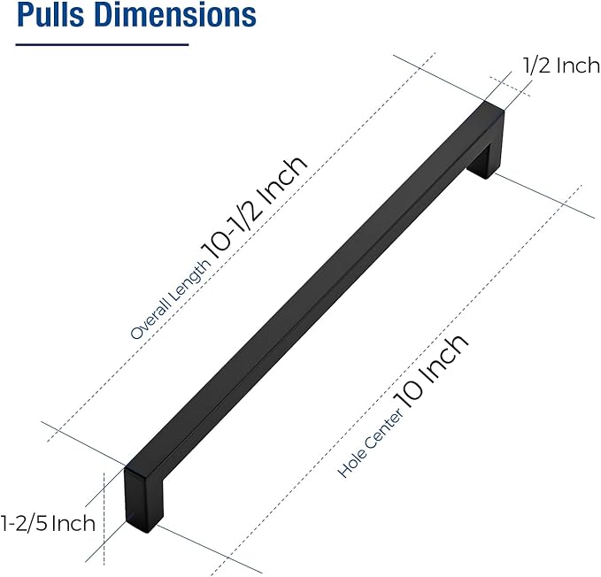 JOY DECOR 15 Pack Cabinet Handles, Black Cabinet Pulls, 10 Inch Kitchen Closet Handles Square Drawer Pulls Stainless Steel Drawer Hardware, 256mm Hole Centers