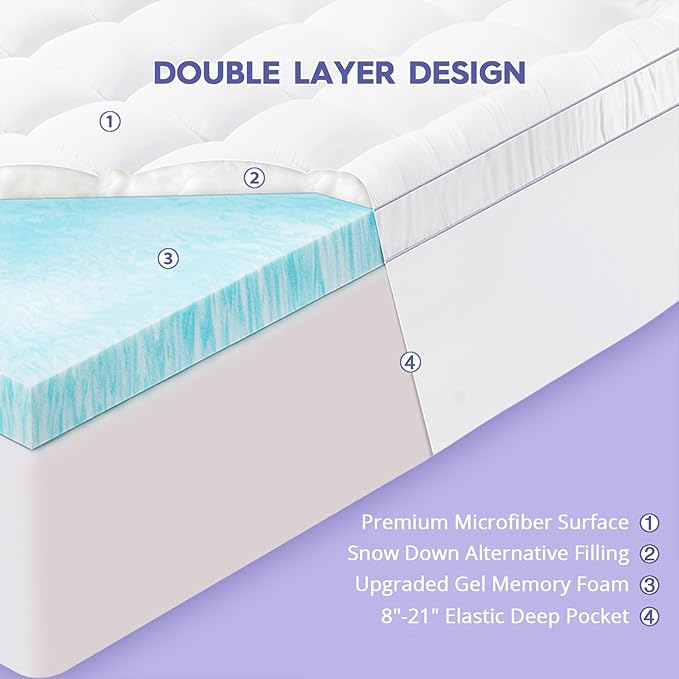 ABENE Twin XL Dual Layer 3 Inch Memory Foam Mattress Topper for College Dorm Room, 2 Inch Memory Foam Plus 1 Inch Soft Extra Long Pillowtop Mattress Pad Cover, Thick Bed Topper for Back Pain