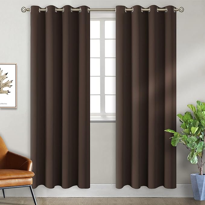 BGment Brown Blackout Curtains 84 Inch Length 2 Panels Set, Grommet Thermal Insulated Room Darkening Curtains for Bedroom, Each 46 x 84 Inch