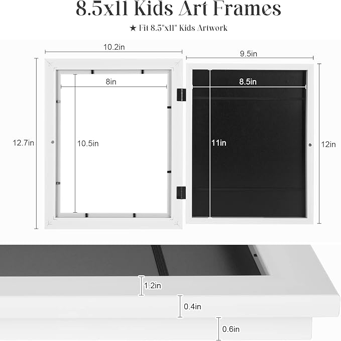 [3-Pack] Kids Art Frames, 8.5x11 Front Opening Kids Artwork Frames Changeable, White Artwork Display Storage Frame for Wall, Holds 50 Pcs, for 3D Picture, Crafts, Children Drawing, Hanging Art,