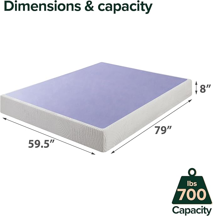 ZINUS Edgar 8 Inch Bamboo Box Spring, Mattress Foundation, Sturdy Bamboo Structure, Low Profile, Easy Assembly, Queen