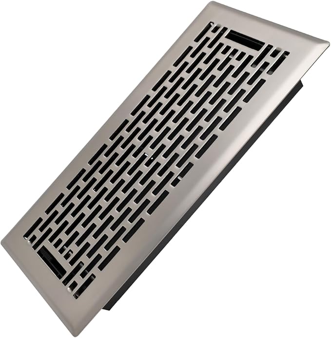 4x10 Inches Heavy Duty Walkable Floor Register - Easy Adjust Air Supply Lever Decorative Floor Vent Covers - Boston Design Vent Covers for Home - Satin Nickel