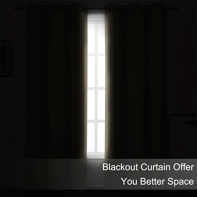 Blackout Curtains 66 x 54 Inch Long Khaki Curtains Set of 2 Panels Room - Image 3
