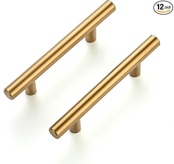 Ravinte 12 Pack 5 Inch Cabinet Pulls Brushed Brass Stainless Steel Kitchen Drawer Pulls Cabinet Handles 5”Length, 3” Hole Center