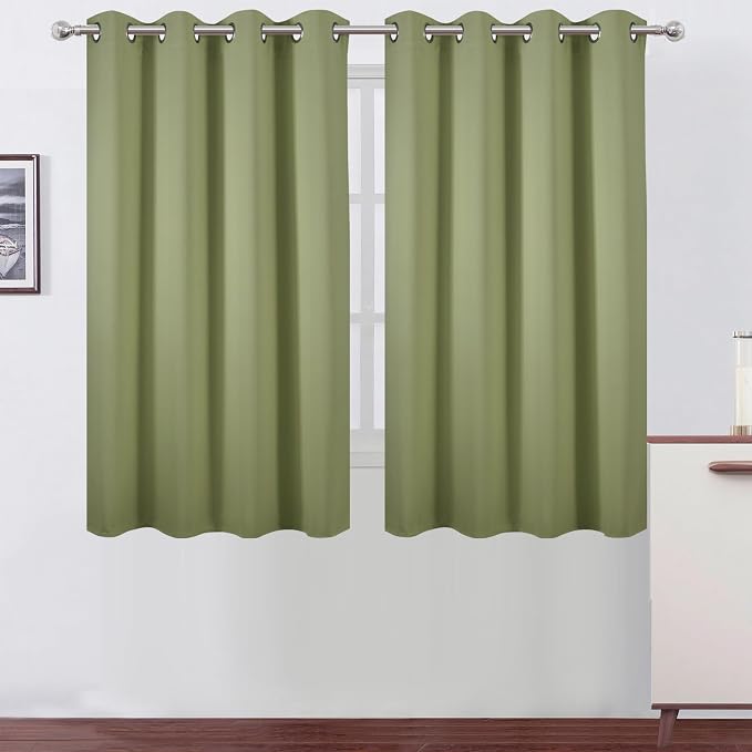 Blackout Curtains 66 x 54 Inch Long Sage Green Curtains Set of 2 Panels Room by Lemomo