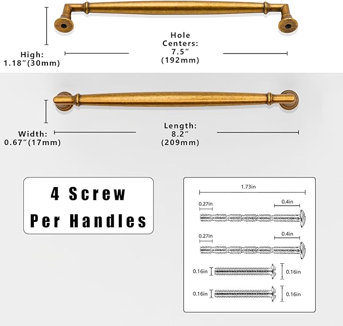 10 Pack Antique Brass Cabinet Pulls 7.5 Inch(192mm) Kitchen Cabinet Handles Solid Zinc Alloy Cabinet Hardware Drawer Pulls