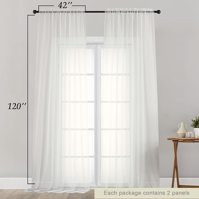 Extra Long Sheer Ivory Curtains - Image 2