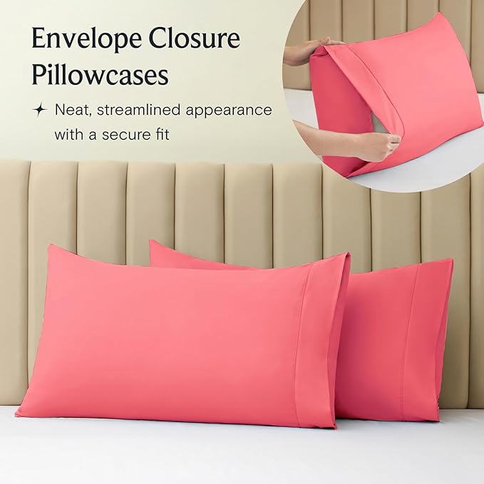 LuxClub 4 PC Sheet Set Bed Sheets Deep Pockets 16" Eco Friendly Wrinkle Free Cooling Machine Washable Hotel Bedding Silky Soft - Vermilion King