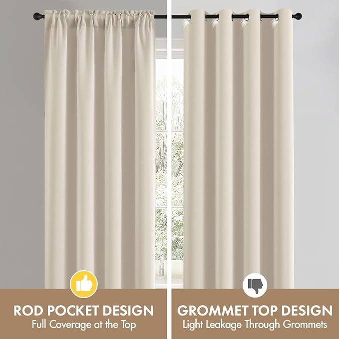 MIULEE Beige White Blackout Curtains 4 Panels Set 72 Inch Length Bedroom | - Image 6