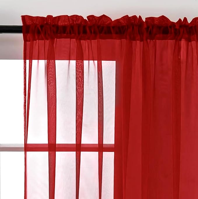 SpaceDresser Sheer Voile Window Treatment Rod Pocket Curtain Panels - Image 4