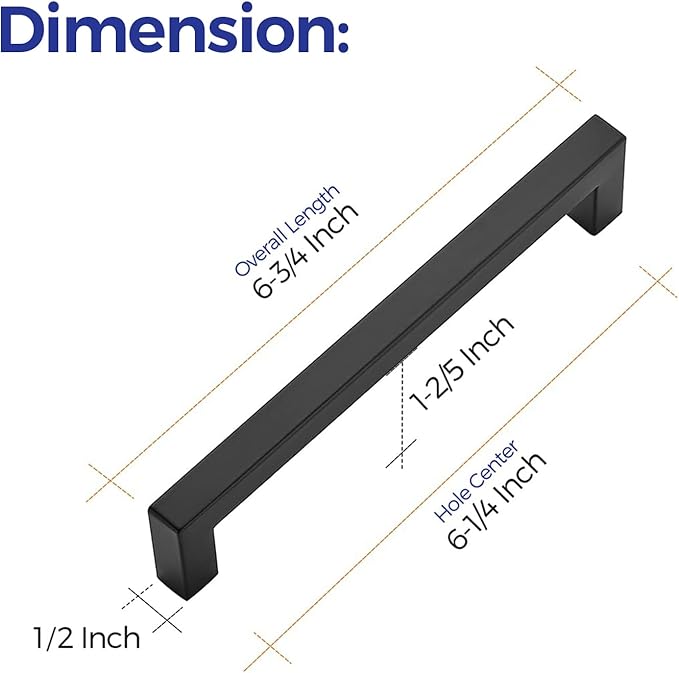 Ravinte 5 Pack 6-1/4 Inch Square Cabinet Handles - Matte Black Stainless Steel Drawer Pulls - Kitchen Hardware