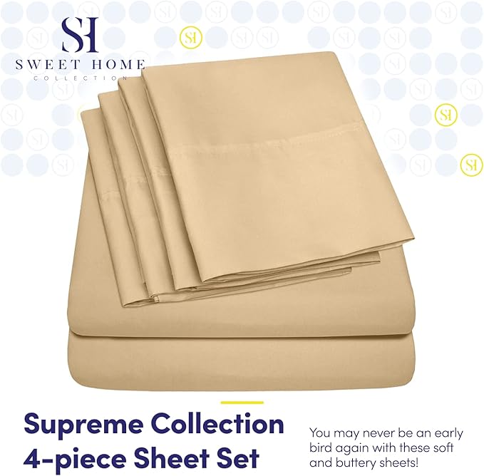 Twin Size Bed Sheets - 4 Piece 1500 Supreme Collection Fine Brushed Microfiber Deep Pocket Twin Sheet Set Bedding - 1 EXTRA PILLOW CASES, GREAT VALUE, Twin, Camel