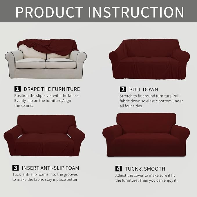 Easy-Going Stretch Oversized Sofa Couch Slipcover Washable Wine | 1-Piece Extra - Image 8
